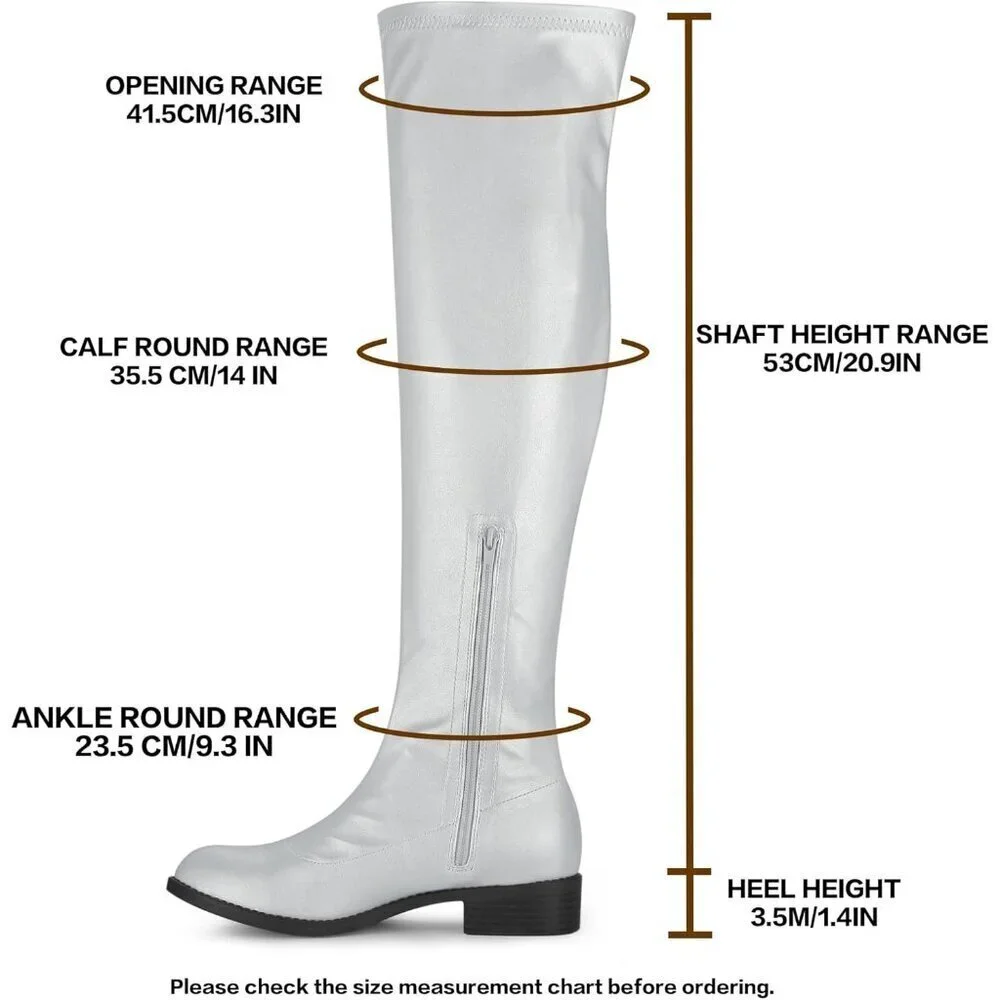 Women's Silver Knee High Comfortable Thigh High Daily Low Flat Heel Boots